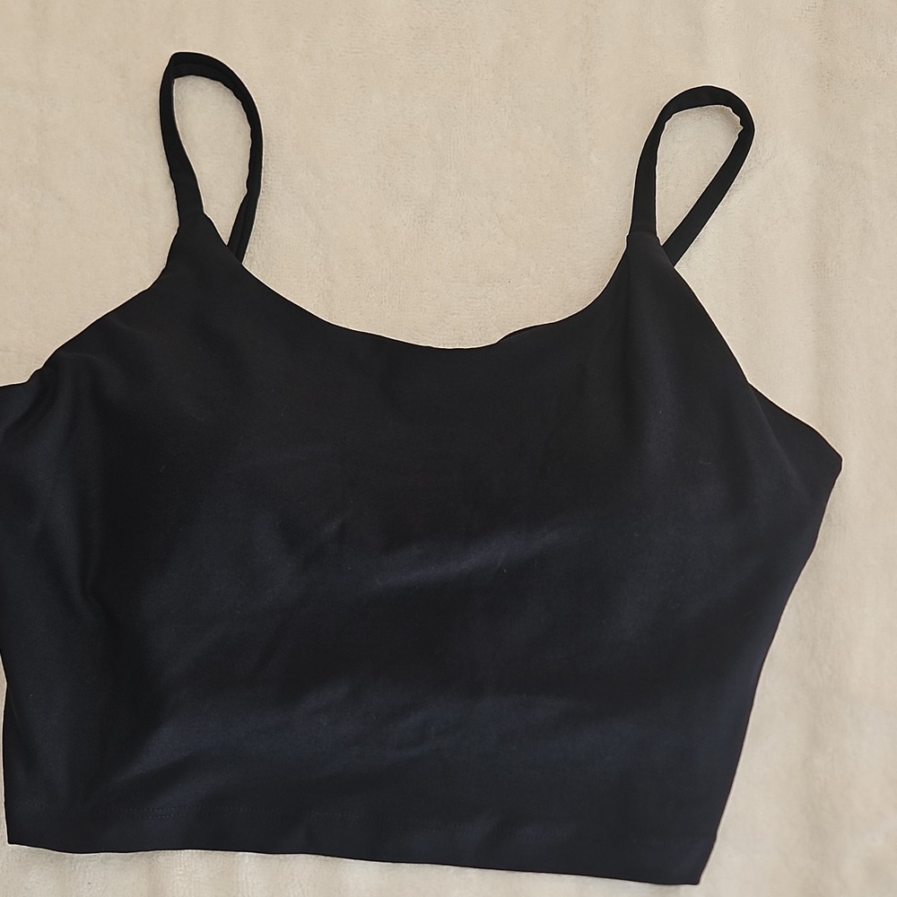 Black Polyamide Elastane Scoop Neck Sleeveless Spaghetti Strap Camisole M W0006